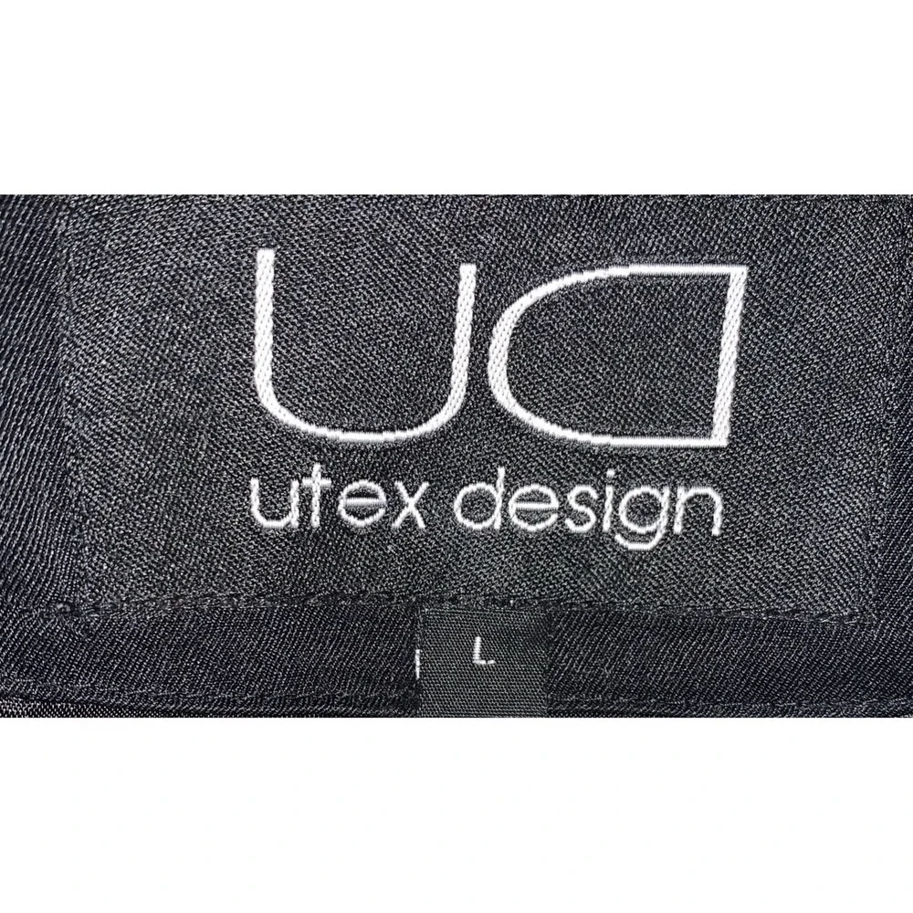 Utex Design Womens L Parka Down Puffer Coat Hooded Fur Quilted Black Long Jacket